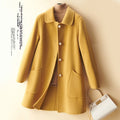 Color: Yellow, Size: M - Wool Pearl Buckle Double-faced Woolen Goods Women's Doll Collar Mid-length Coat