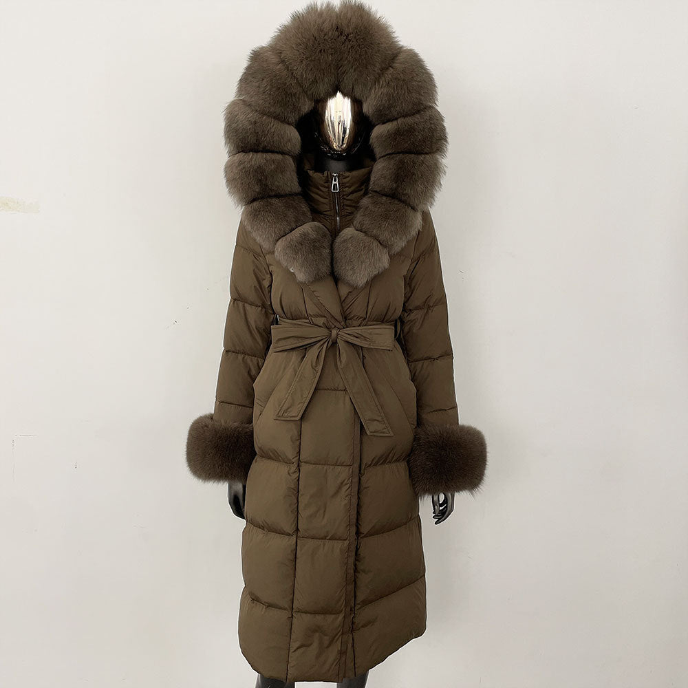 Color: Brown Imitated Mink, Size: L - Thickened Long Section White Goose Down Slim Fit Women's Coat