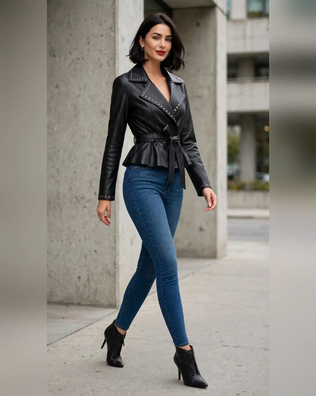 LJ0170: Leather Wrap Jacket: Coffee / M