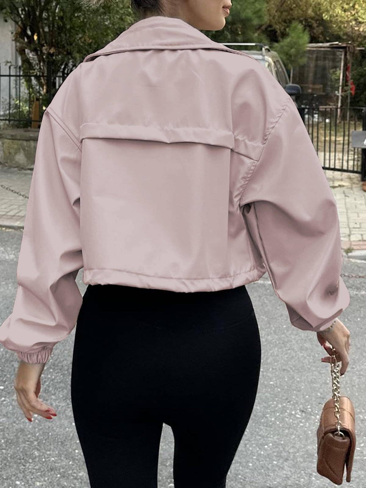 Short large lapel zipper jacket