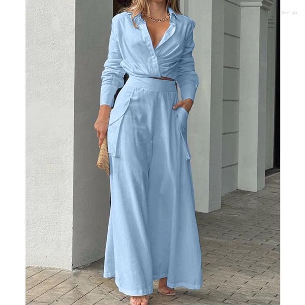 Color: Orange - Size: L - Women's Two Piece Pants Set Women Vintage Boho Print Shirt Commuter Wide Leg Summer Casual Loose Suits Work Streetwear Y2k 2022 Outfits