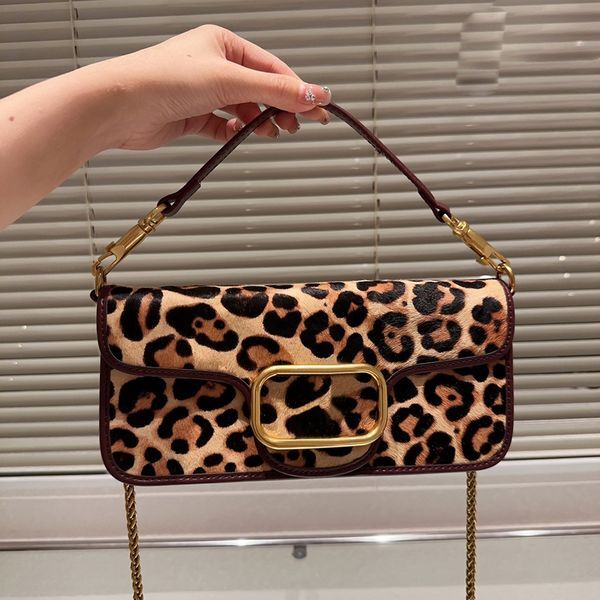 Color: Brown - Fashion leather bag luxurys Shoulder Bags Designer chain purse crossbody handbag lady Letter V flap bag totes handbags classic leopard print messenger bag