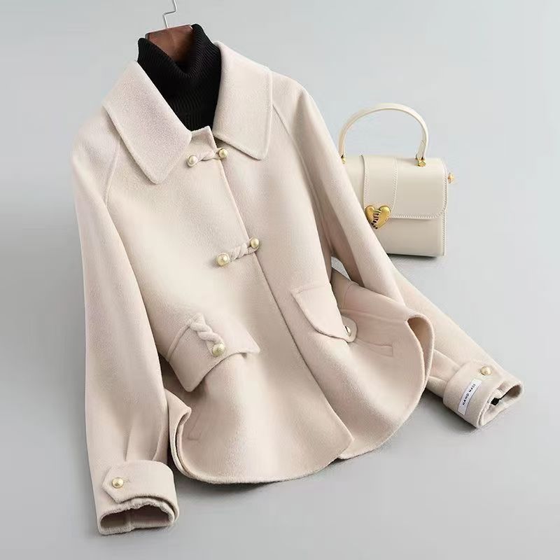 Color: Beige, Size: L - Women's Loose Large Size Autumn And Winter Thickening Double-sided Woolen New Coat
