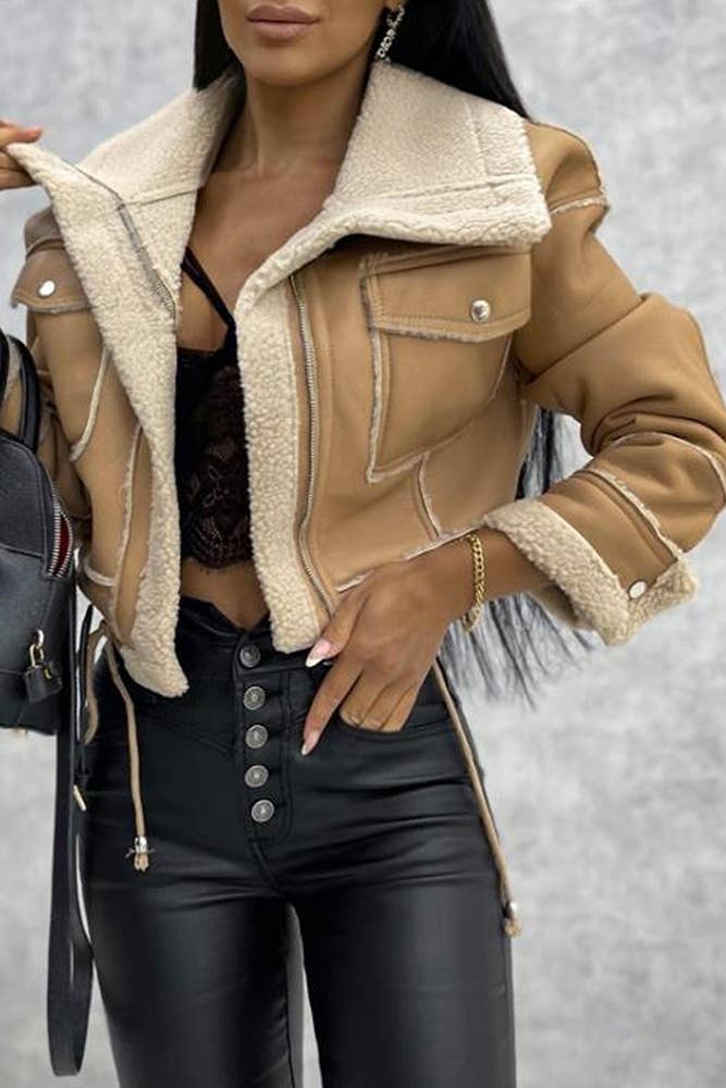 Sherpa SHort PU Zipper Jacket Coat