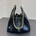 Color: Deep Blue - Designer Shoulder Bags Drawstring Chain Hobo Bucket Bag with 2 Pocket Fashion Burgundy Leather and Denim Blue Handbags Totes Luxury Bag Women Designer Crossbody Bag