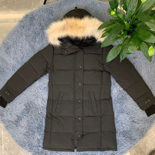 Color: Blue/Red Label - Size: XL - Women long Puffer Coat Down Jacket Femme Outdoor Jassen Outerwear Real Coyote Fur Designer Warm Hooded Windproof Waterproof Padded Thicken Coat Hiver Parka