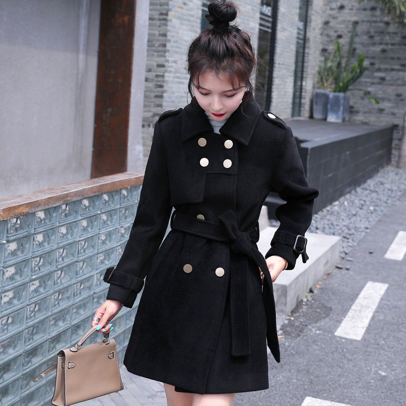 Color: Black, Size: 2XL - Autumn And Winter Clothes Small Slim Slim Mid-Length Fashionable Woolen Coat
