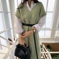 Color: Dress, Size: One size - Long Seeve Shirt Split Knit Vest Dress Suit