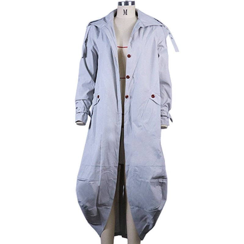 Solid Color Casual Large Lapel Mid-Length Trench Coat: LIGHT GRAY / XL