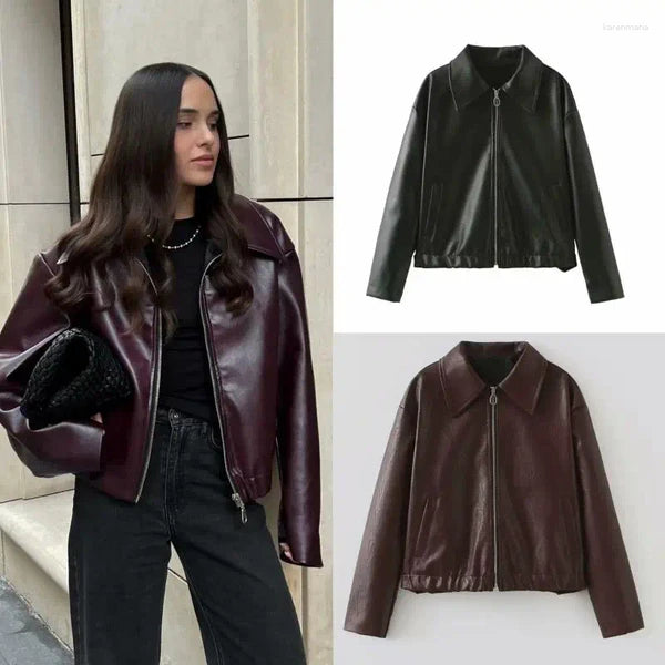 Claret Lapel Leather Jacket