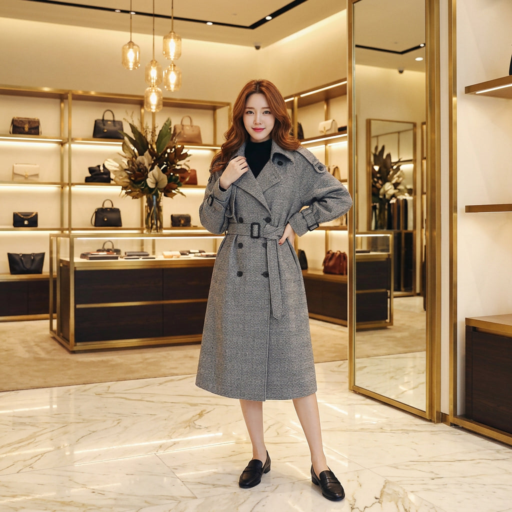 Loose Houndstooth Windbreaker Coat