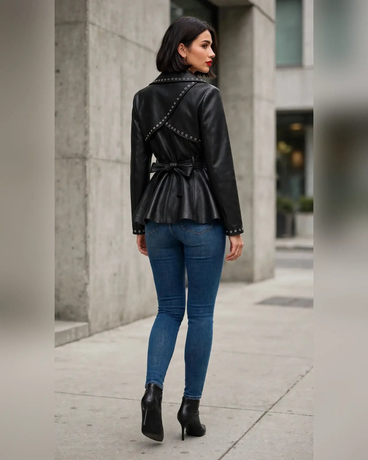 LJ0170: Leather Wrap Jacket: Coffee / S