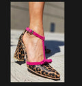 Color: Leopard Print, Size: 43 - Fashion Colorblock Bow Buckle High Heel