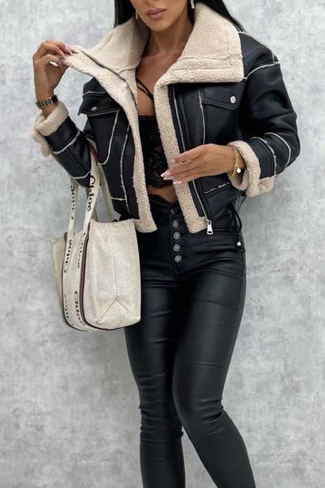 Sherpa SHort PU Zipper Jacket Coat