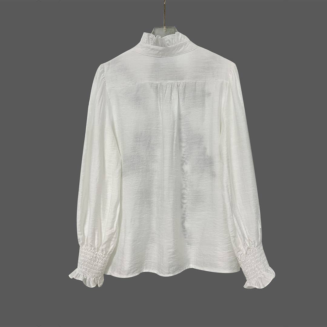Elegant Embroidered Long-Sleeve V-Neck Floral Shirt ZK3387