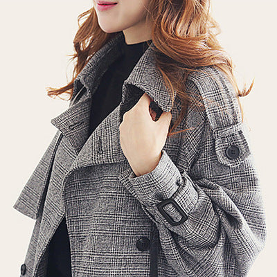Women's Loose Houndstooth Plaid Windbreaker Coat