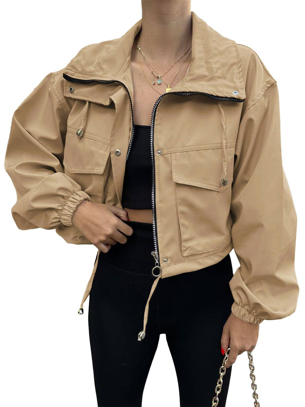 Short large lapel zipper jacket