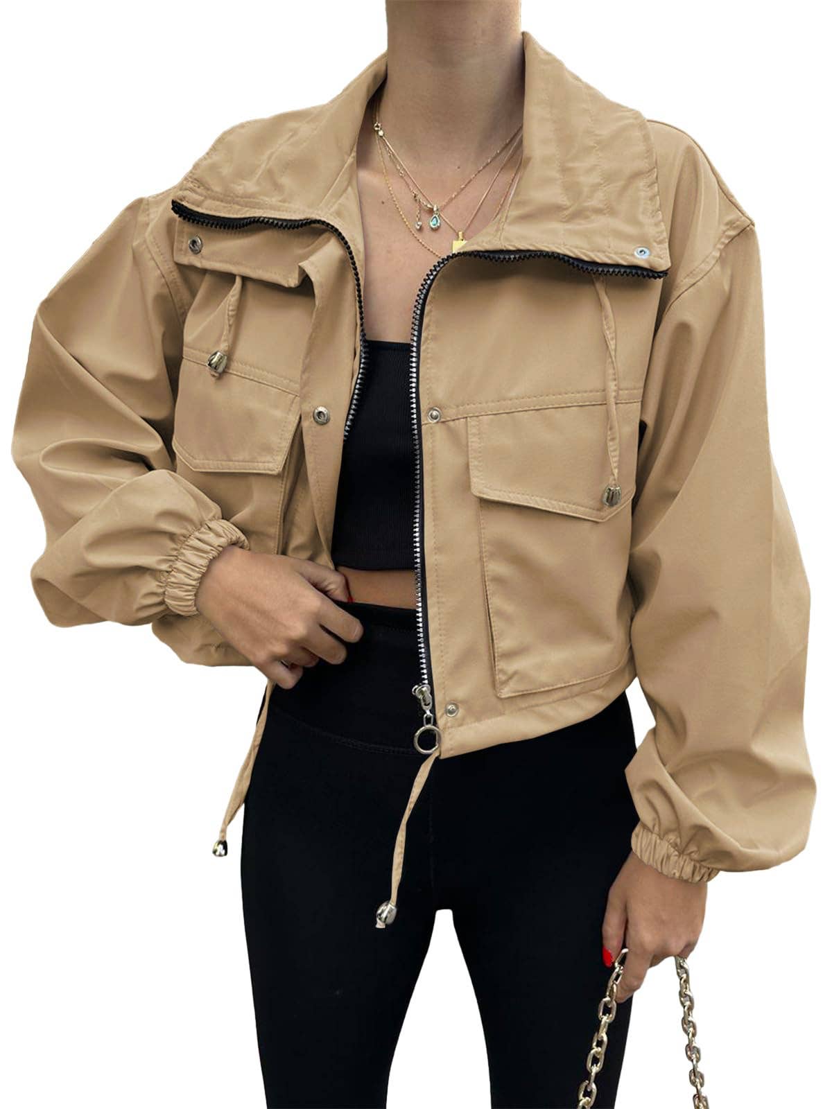 Short large lapel zipper jacket