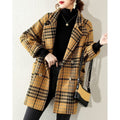 Color: Yellow, Size: XL - Buckle Lapel Long Sleeve Fashion Hepburn Style Woolen Coat