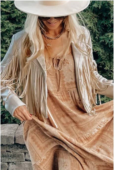 Long Sleeve Faux Suede Tassel Jacket