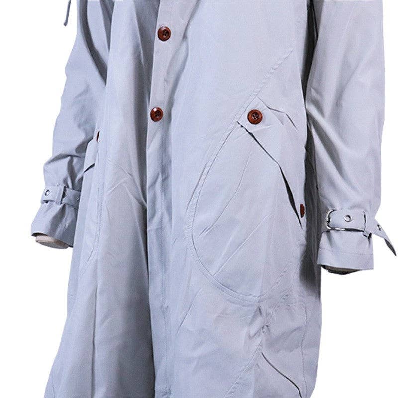 Solid Color Casual Large Lapel Mid-Length Trench Coat: LIGHT GRAY / XL