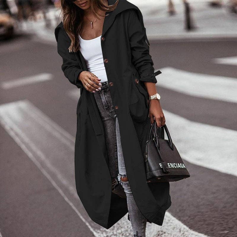 Solid Color Casual Large Lapel Mid-Length Trench Coat: LIGHT GRAY / XL