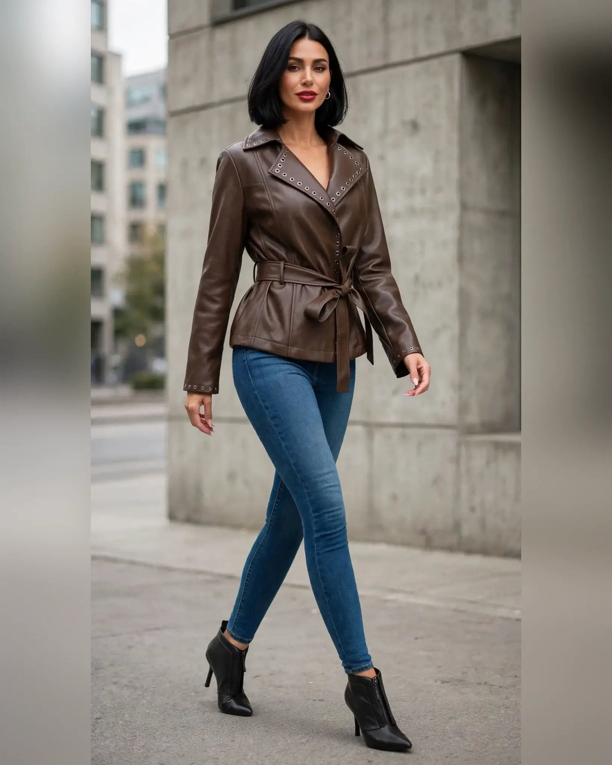 LJ0170: Leather Wrap Jacket: Coffee / M