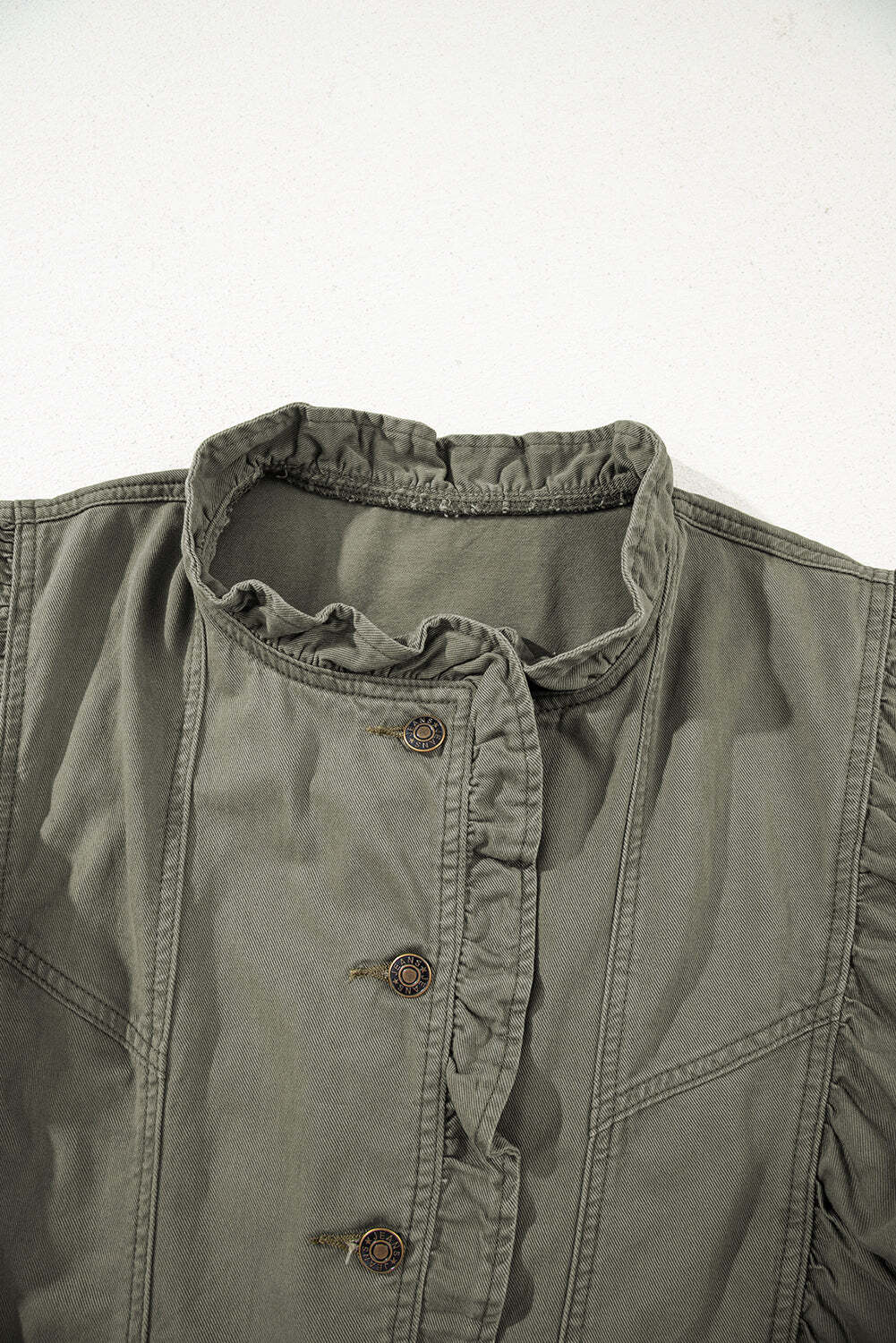 Green Bay Ruffled Patchwork Denim Jacket Vest
