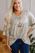 Gray Leopard Print Half Sleeve V Neck Loose Fit T Shirt