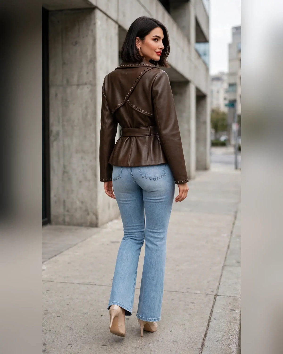 LJ0170: Leather Wrap Jacket: Coffee / M