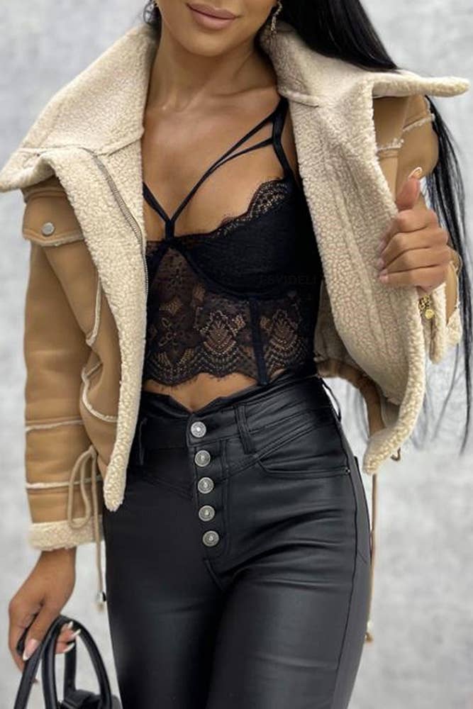 Sherpa SHort PU Zipper Jacket Coat