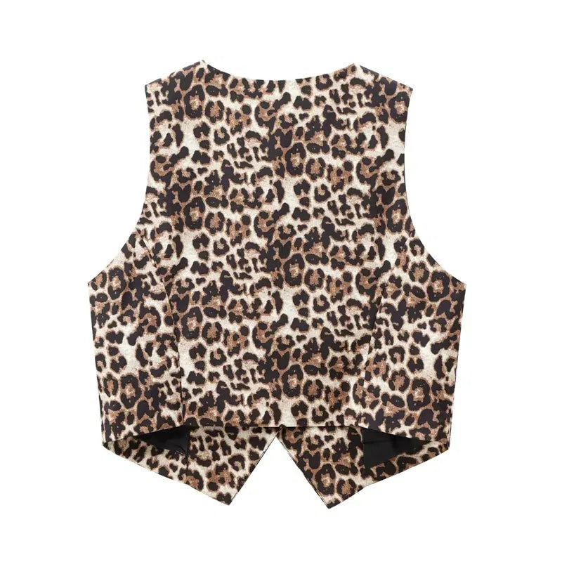 Color: black, Size: M - MUJER Leopard Print Vests for Women Waistcoat Cropped Sleeveless Vest Woman Fashion Short Jacket Women Streetwear Women's Coats