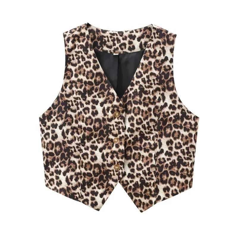 Color: black, Size: M - MUJER Leopard Print Vests for Women Waistcoat Cropped Sleeveless Vest Woman Fashion Short Jacket Women Streetwear Women's Coats