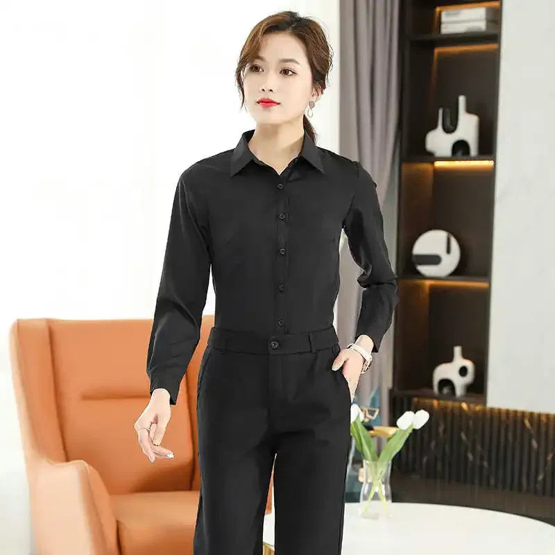 Color: WHITE, Size: M - Formal Dress Women Shirt Long Sleeve Blouse New Black Shirt Women Tops 2024 Fashion Women Clothing Basic White Shirts OL Blouses