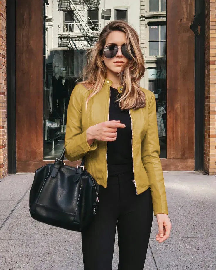 Color: Brown, Size: S - Womens Spring Full Long Sleeve Jacket Coat Autumn Leather Blazer Winter Zipper Outwear Suit Cardigan Female  Jackets