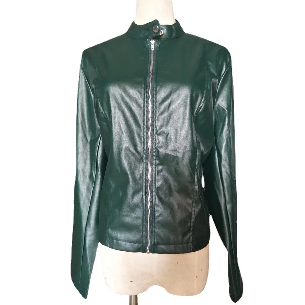 Color: Brown, Size: S - Womens Spring Full Long Sleeve Jacket Coat Autumn Leather Blazer Winter Zipper Outwear Suit Cardigan Female  Jackets