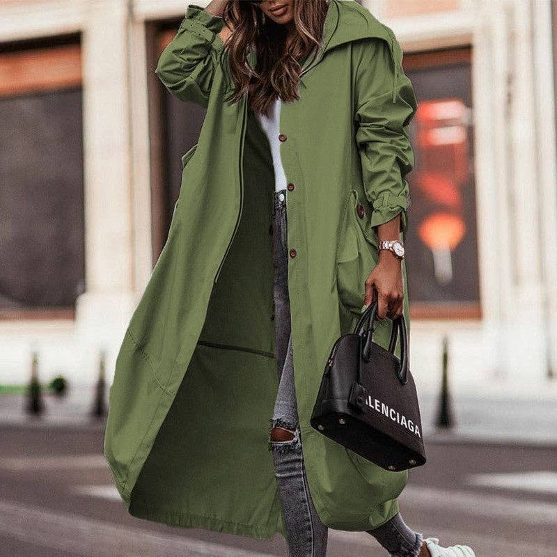 Solid Color Casual Large Lapel Mid-Length Trench Coat: LIGHT GRAY / XL