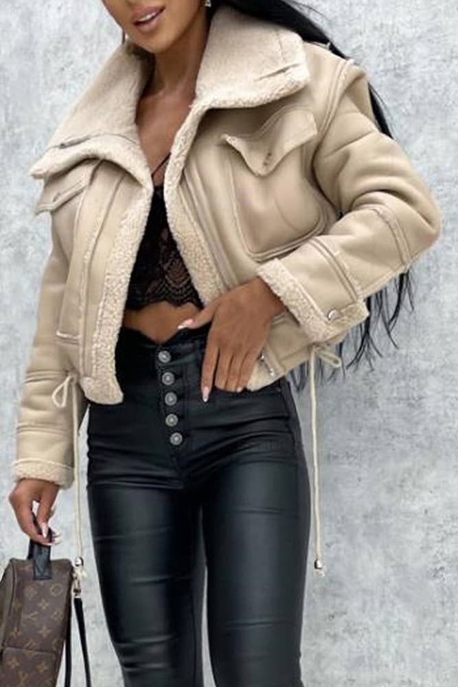 Sherpa SHort PU Zipper Jacket Coat