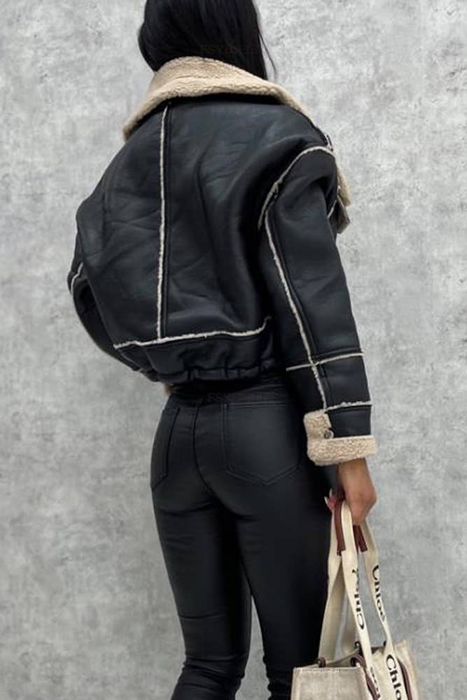 Sherpa SHort PU Zipper Jacket Coat