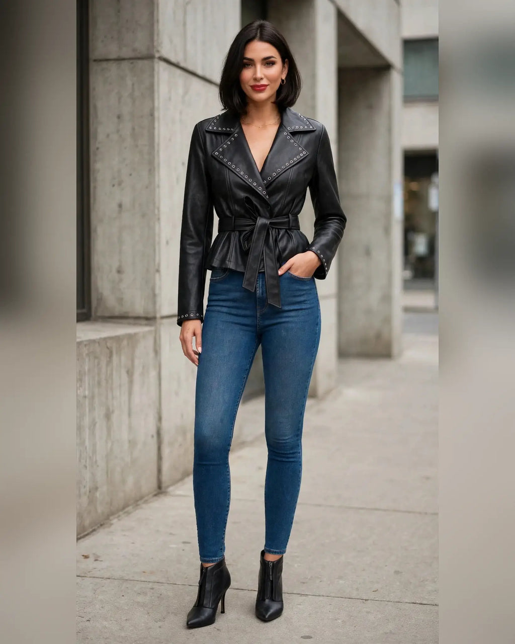 LJ0170: Leather Wrap Jacket: Coffee / M