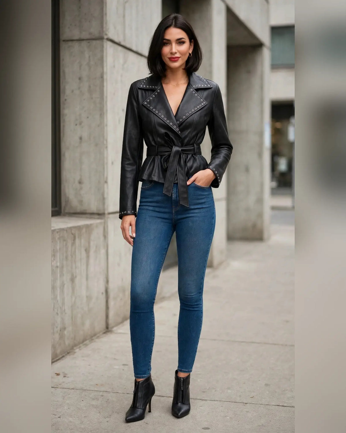 LJ0170: Leather Wrap Jacket: Coffee / S