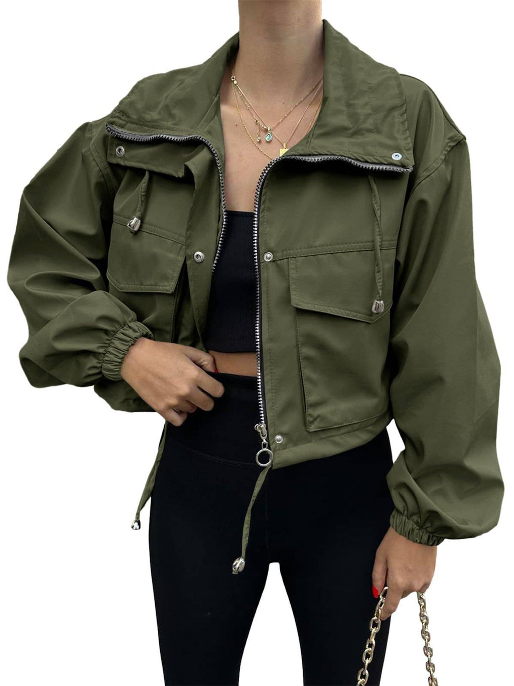 Short large lapel zipper jacket