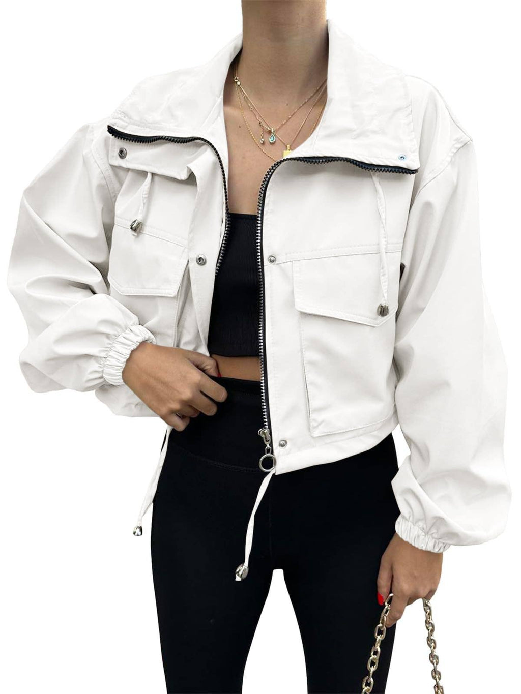 Short large lapel zipper jacket