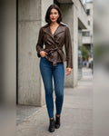 LJ0170: Leather Wrap Jacket: Coffee / S