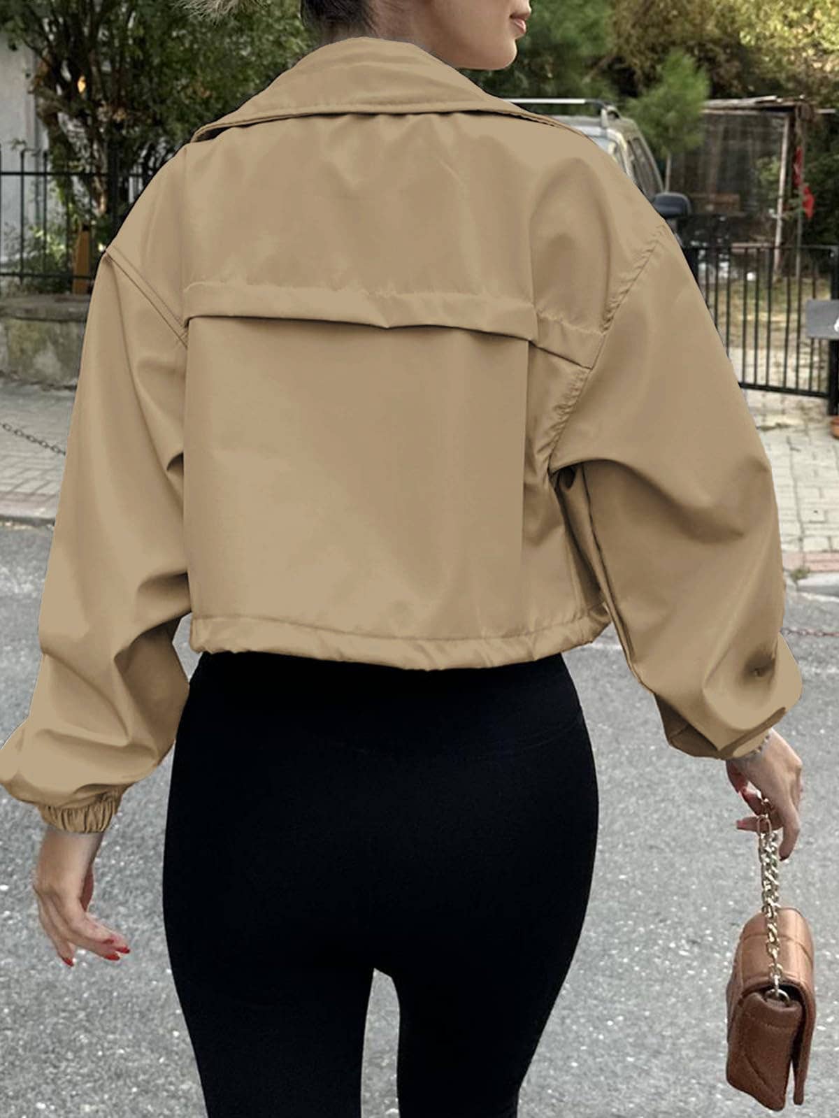 Short large lapel zipper jacket