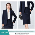 Color: Navy Blue, Style: Skirt Set-S, Size:  - Long-sleeve Professional Suit With Dress Pants