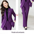 Color: Purple Suit Pants, Size: S - Women's Long-Sleeve Blazer With Collar