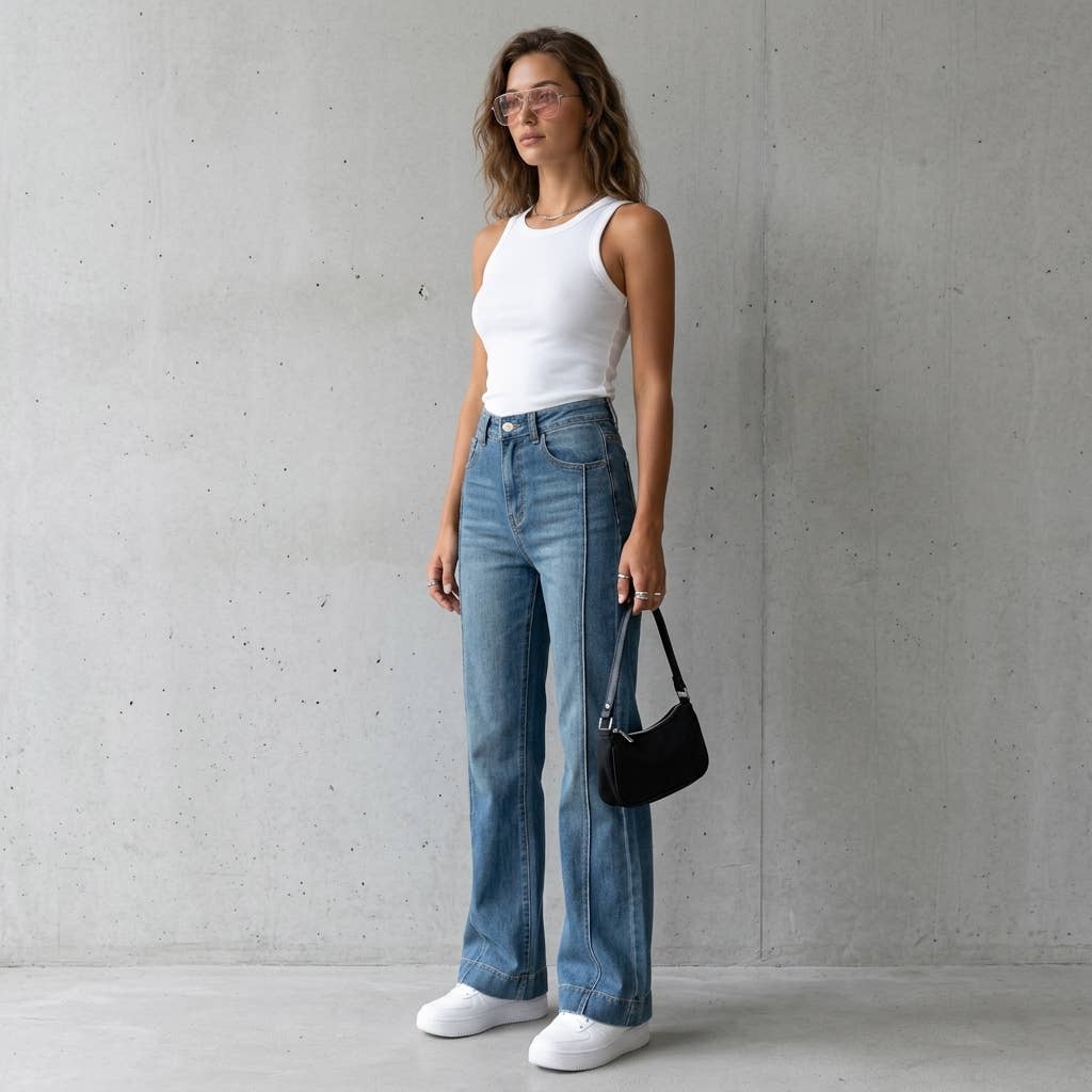 High Rise Bootcut Jeans - Retro Flare Denim Pants