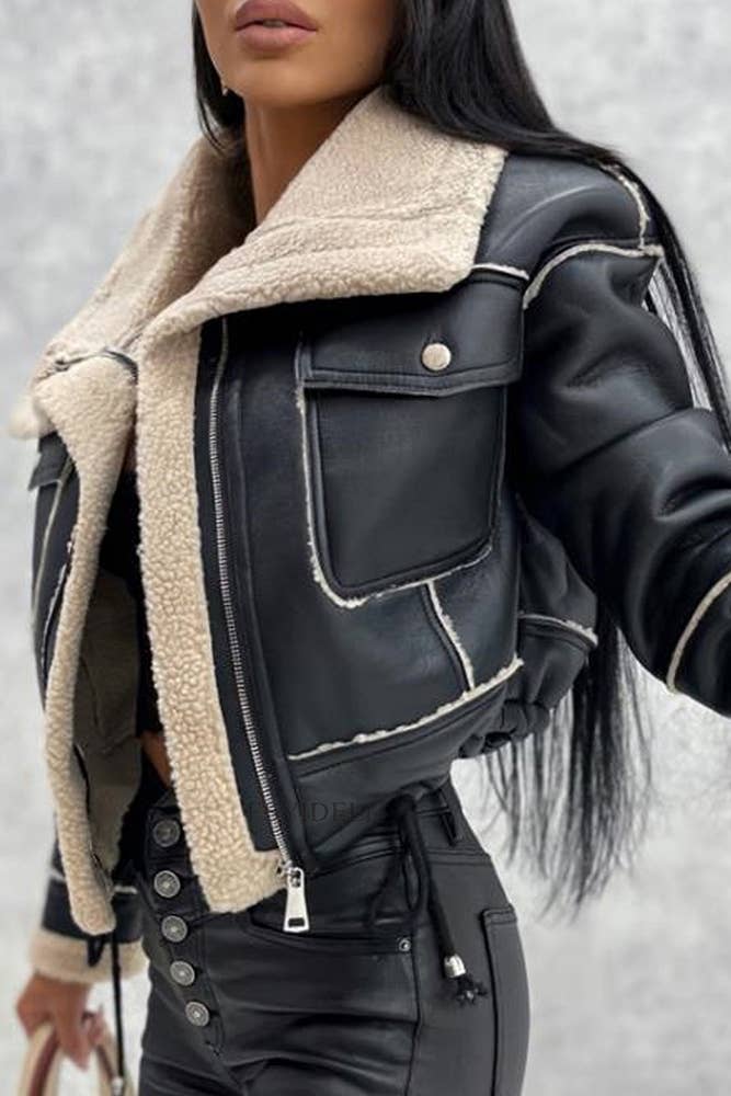 Sherpa SHort PU Zipper Jacket Coat
