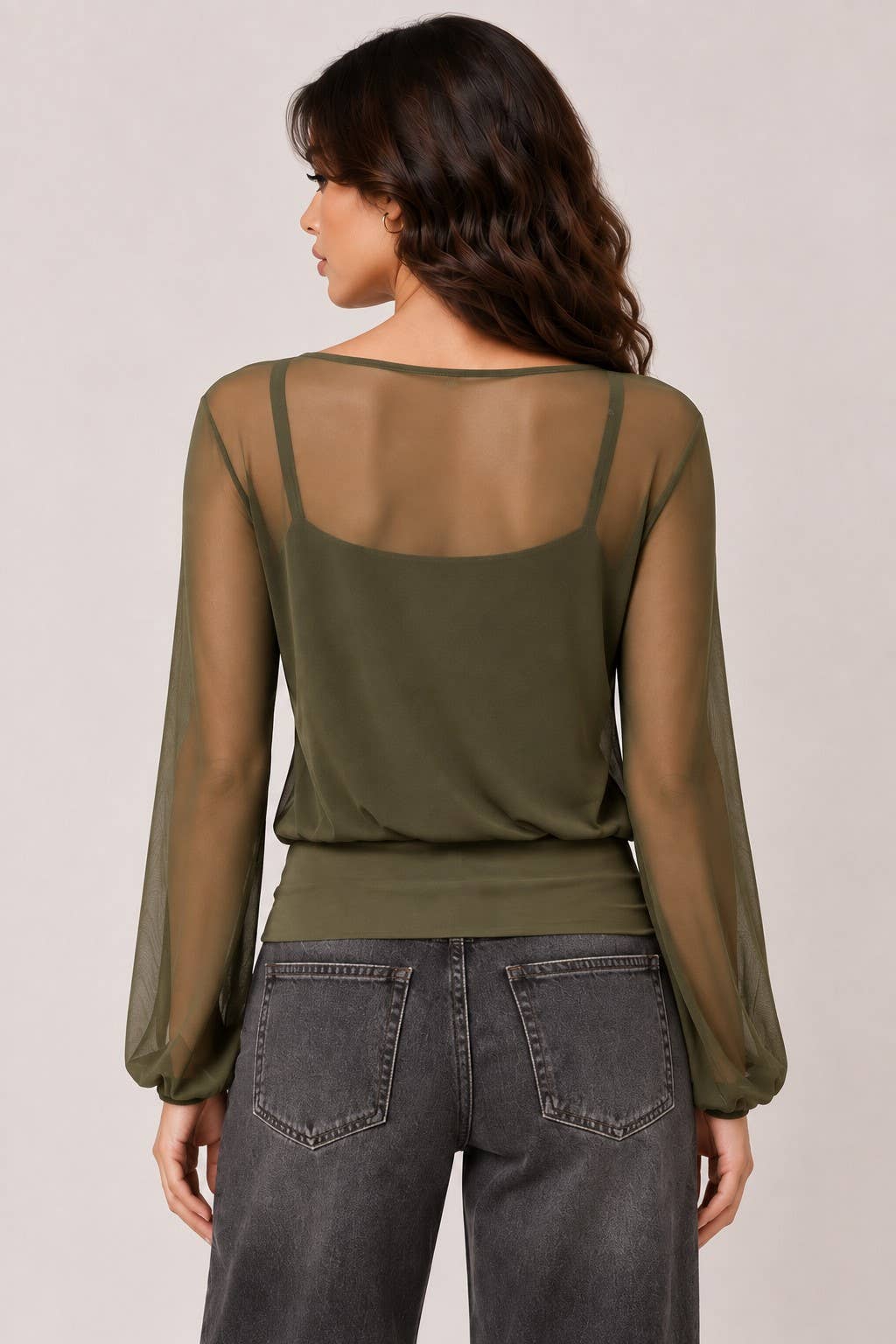 LT58070L - SHEERK Y2K BELL SLEEVE TOP WIITH CAMI TANK: DARK MERLOT / S-M-L/2-2-2